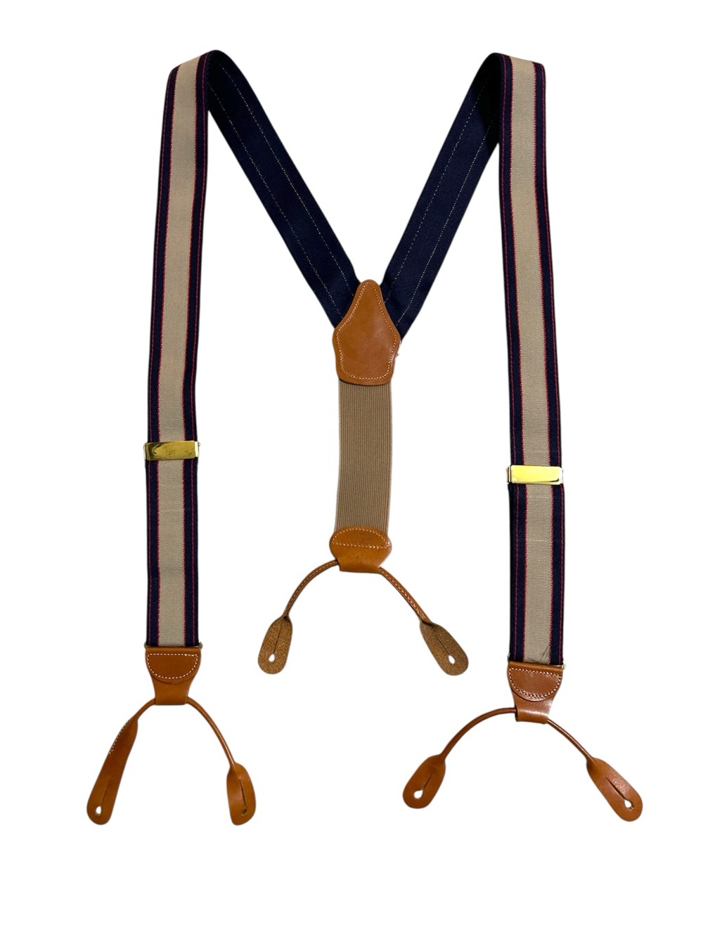 Dooney & Bourke Silk Stripe Suspenders Braces Leather Button Ends England Vintag